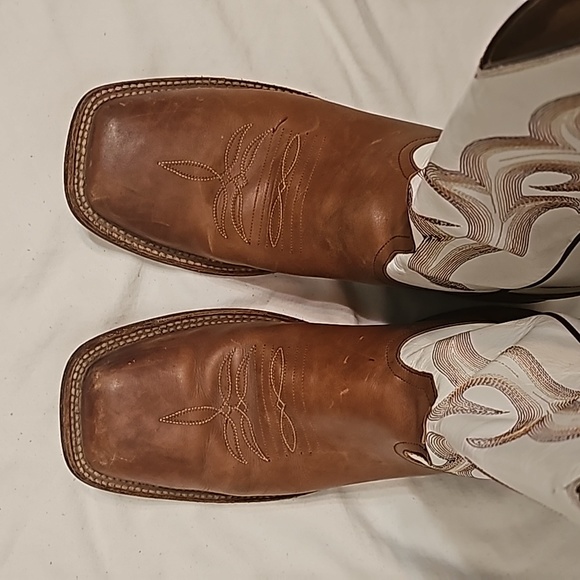 Western boots 100% leather white & brown square toe sz 11 D - Picture 9 of 11